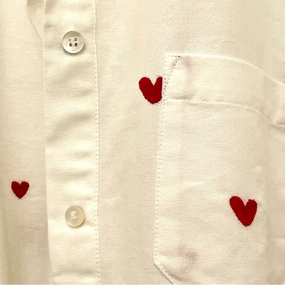 Sézane Tomboy Shirt Embroidered Red Hearts - Picture 5 of 12
